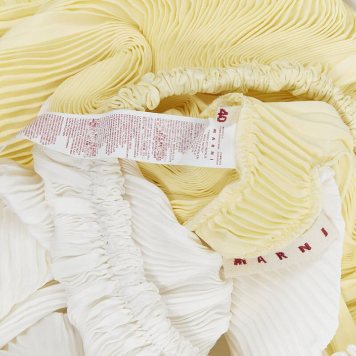 MARNI yellow white knife pleat stringed cord open back voluminous top FR40