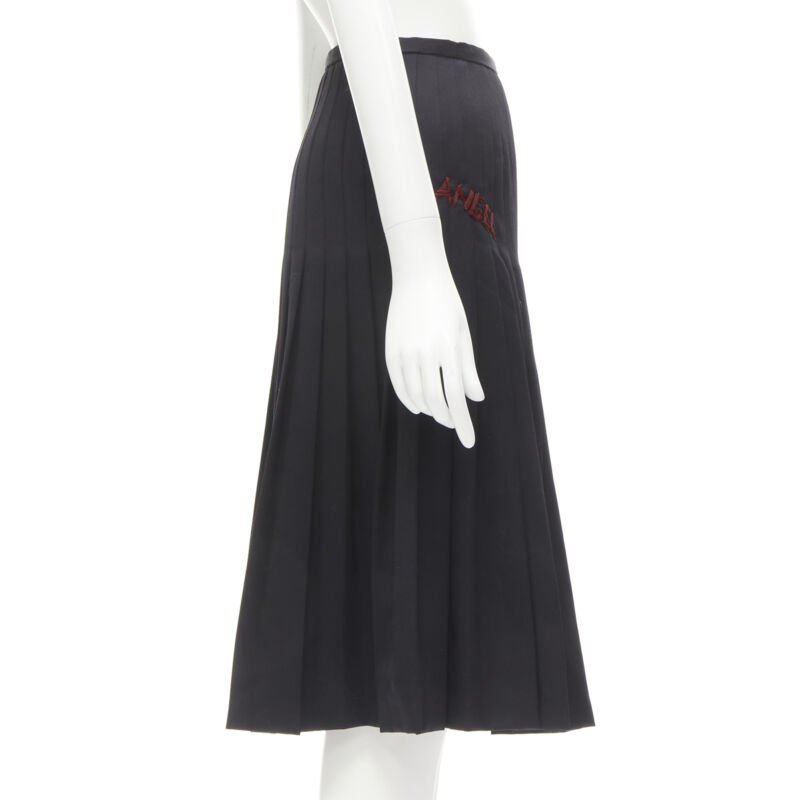 DSQUARED2 red ANGEL embroidery black pleated flared knee length skirt IT38 XS