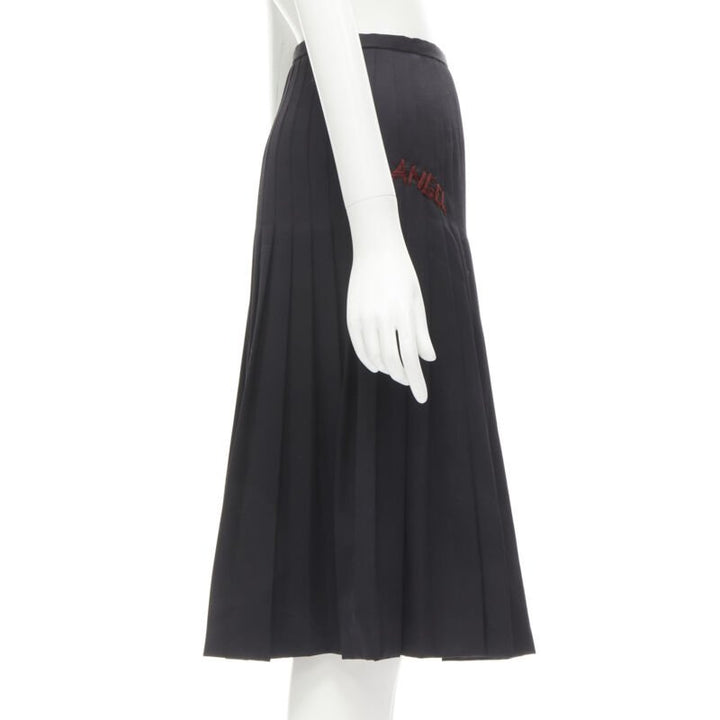 DSQUARED2 red ANGEL embroidery black pleated flared knee length skirt IT38 XS