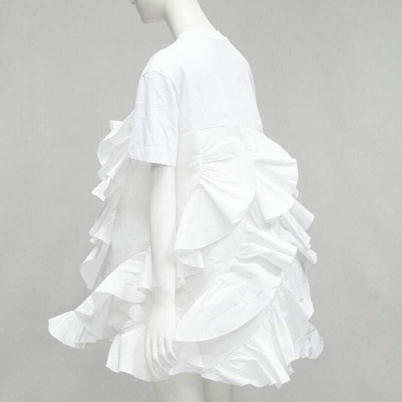 ALEXANDER MCQUEEN 2022 Hybrid white spiral ruffle cotton tshirt dress IT36 XS