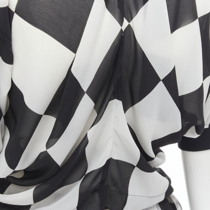 COMME DES GARCONS 1988 Runway black white chessboard checkered bomber skirt S