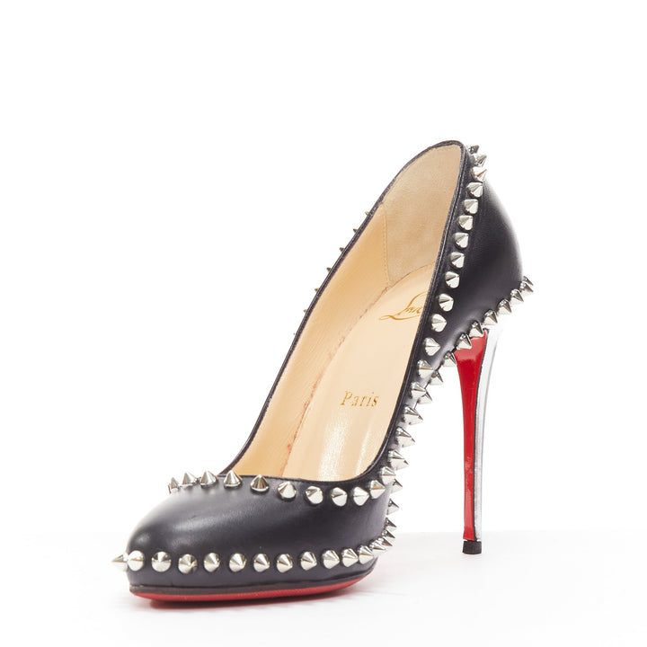 CHRISTIAN LOUBOUTIN Dorispiky black silver punk spike stud round pump EU36.5