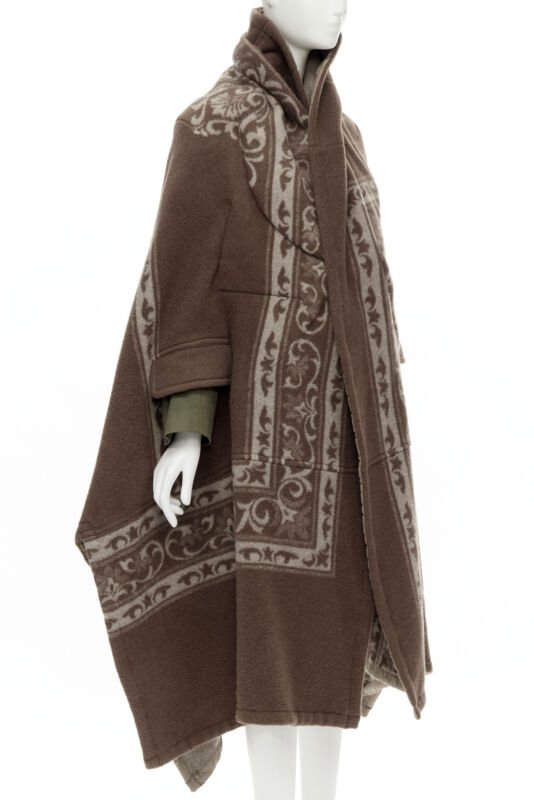 rare COMME DES GARCONS 2009 Runway brown ethnic wool cashmere blanket cocoon M
