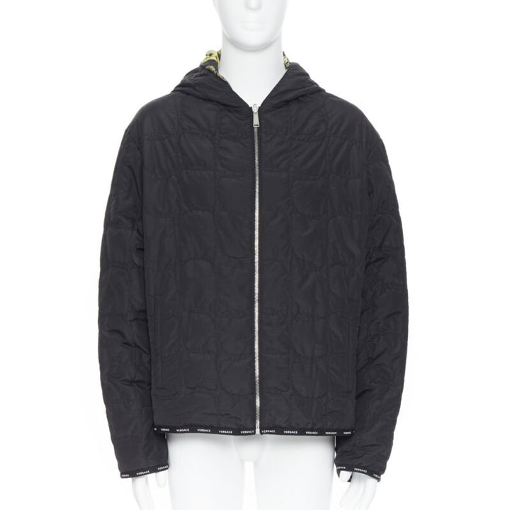 VERSACE Reversible Baroque Alphabet gold black nylon quilted jacket IT58 4XL