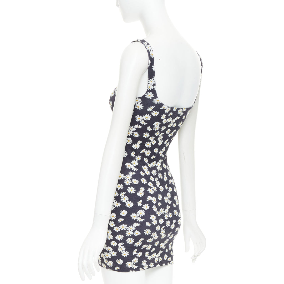REFORMATION Becky black yellow tencel daisy print double layer mini dress XS