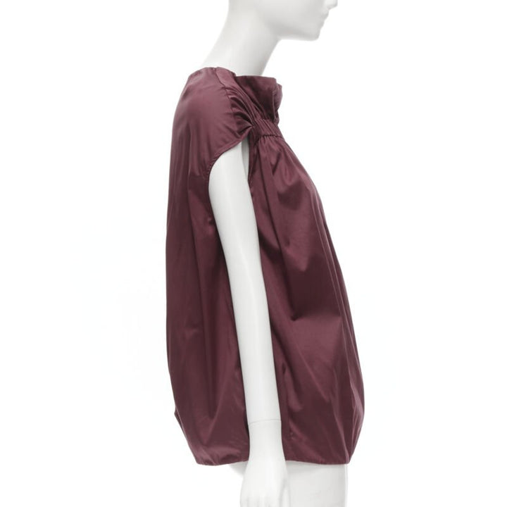 MARNI burgundy red cotton elasticated ruched cap sleeve boxy top IT38 XS