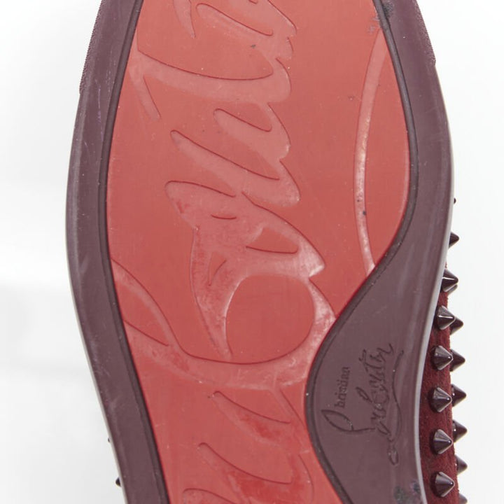 CHRISTIAN LOUBOUTIN Pik Boat burgundy suede spike stud low top sneaker EU41