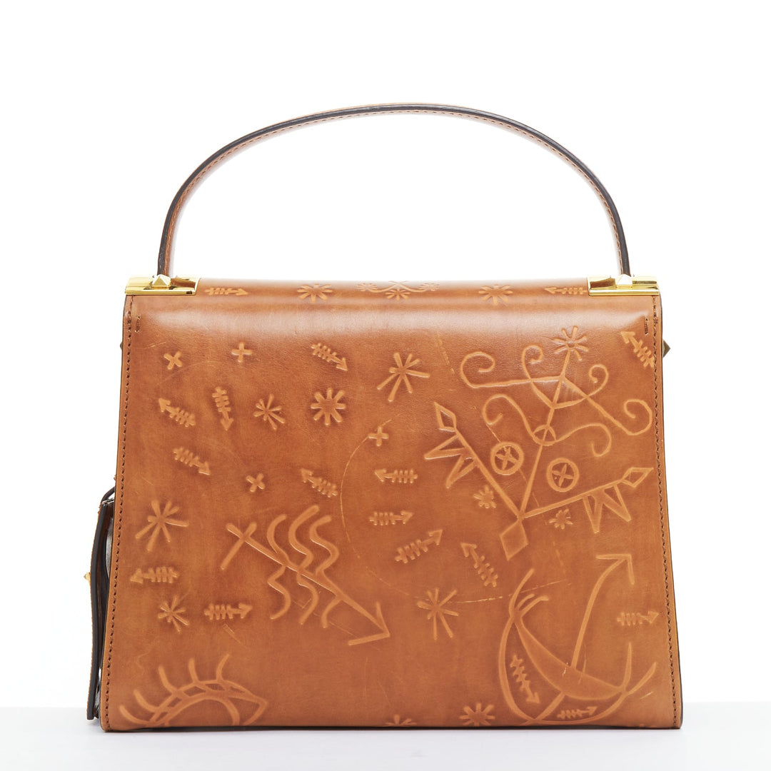 VALENTINO 2017 Santeria My Rockstud brown embossed top handle satchel bag