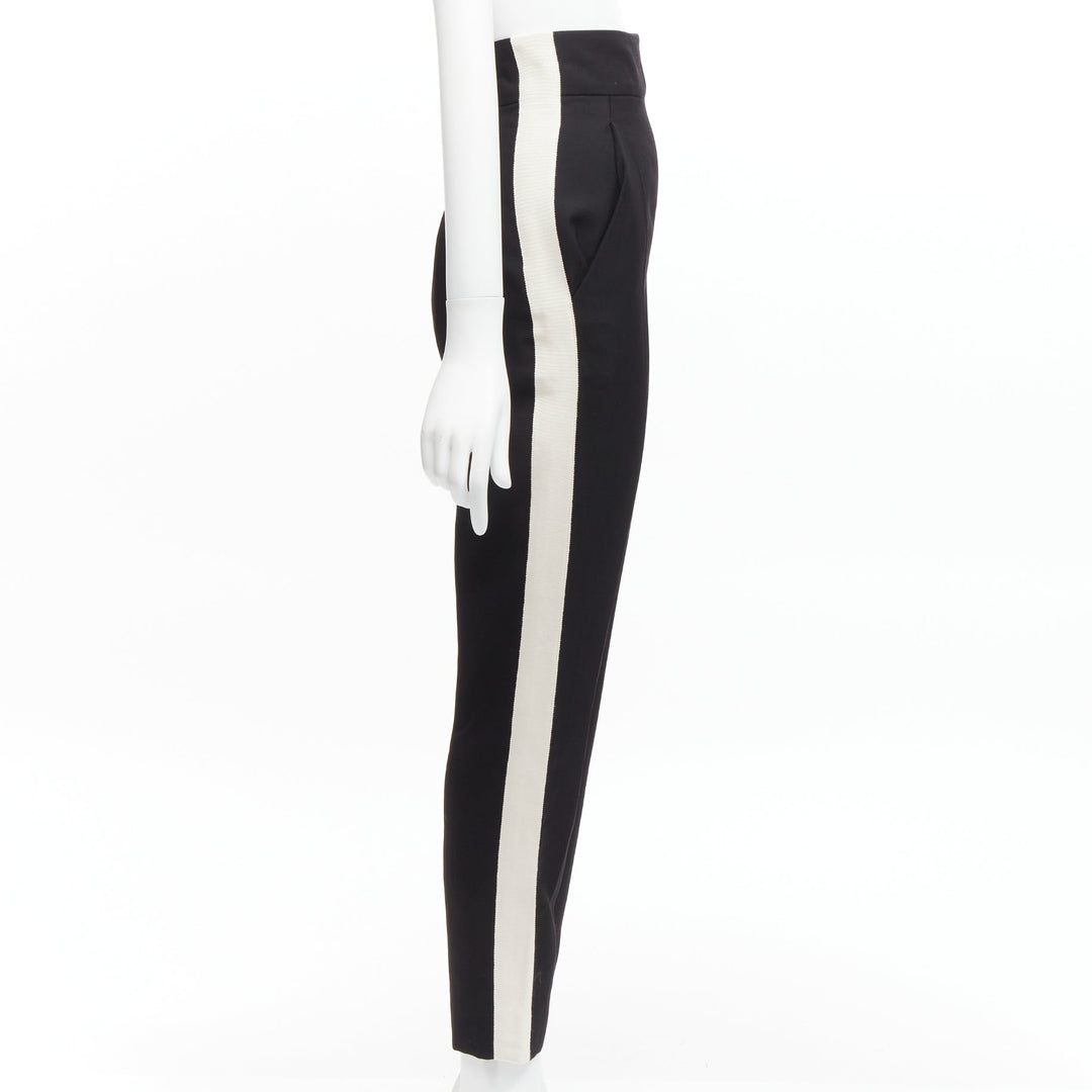 HAIDER ACKERMANN fleece wool black white side tape high waist tapered pants FR36