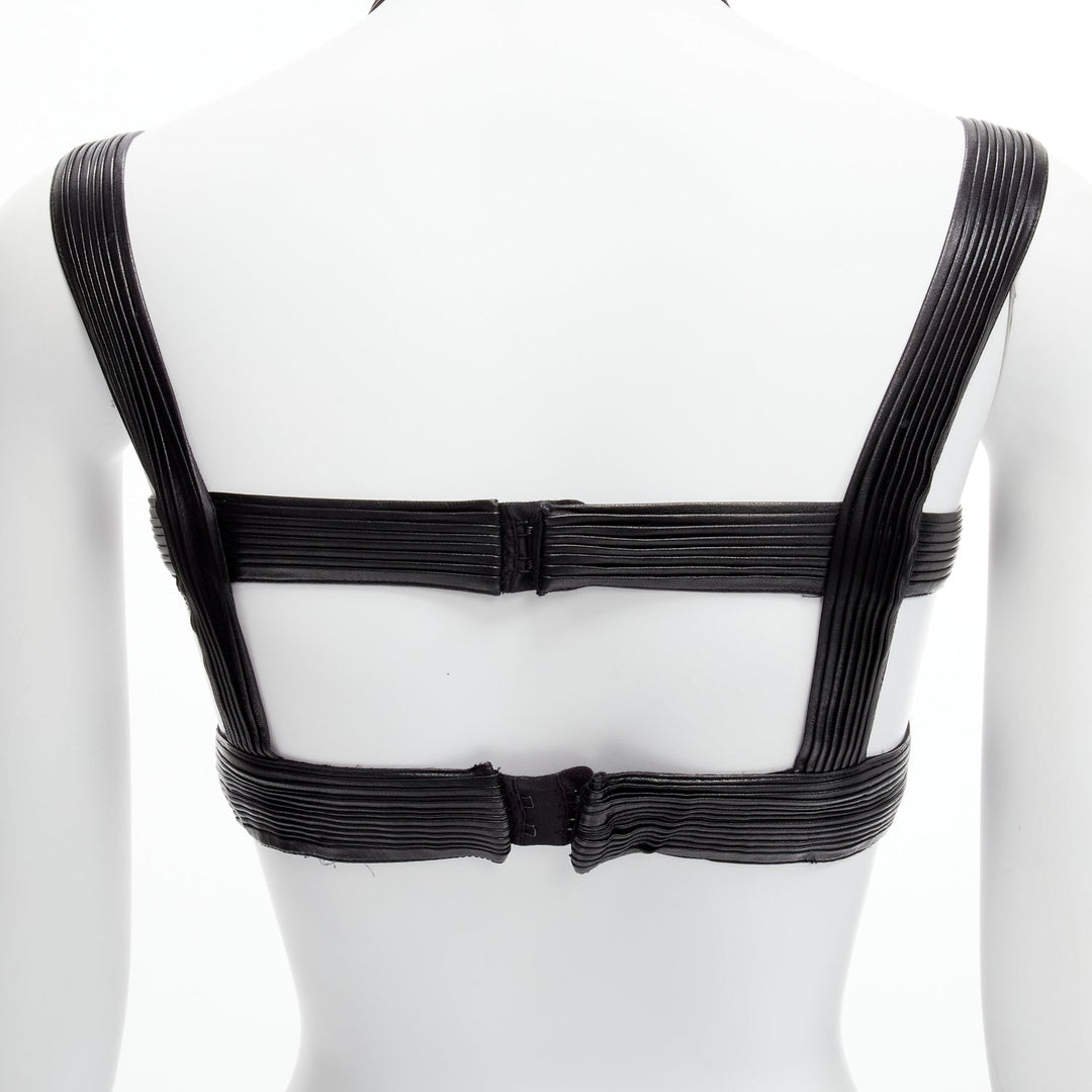rare GIVENCHY Riccardo Tisci 2014 Runway black pleated leather harness bra top