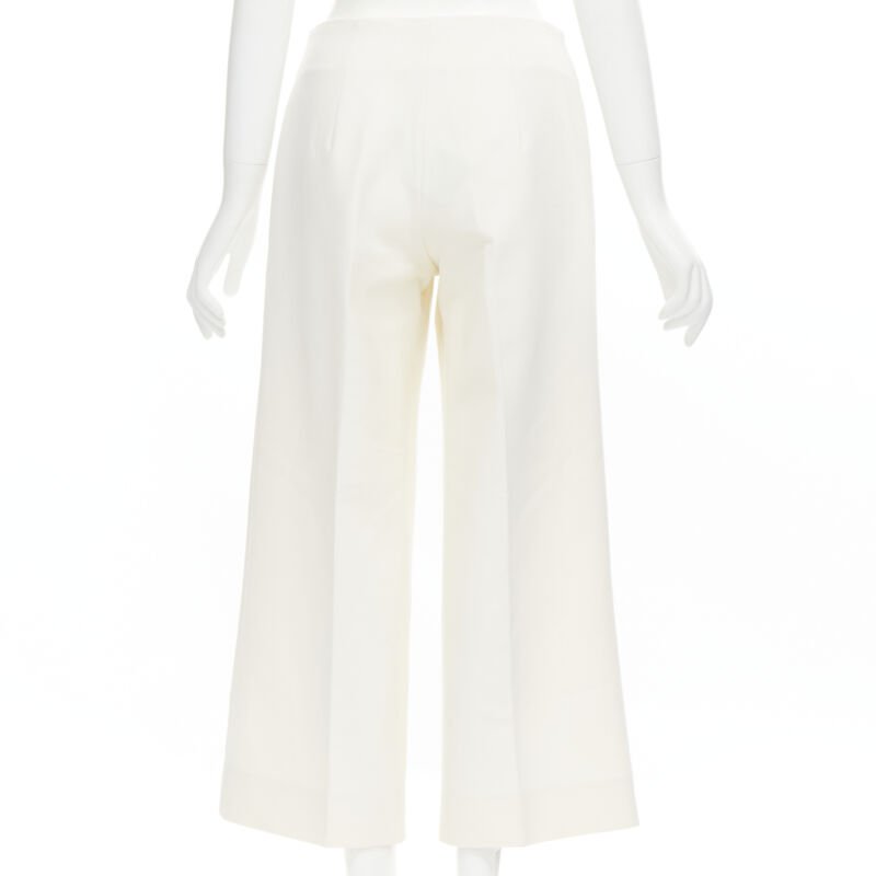 OSCAR DE LA RENTA 2015 virgin wool crepe cream pleated wide pants US2 XS