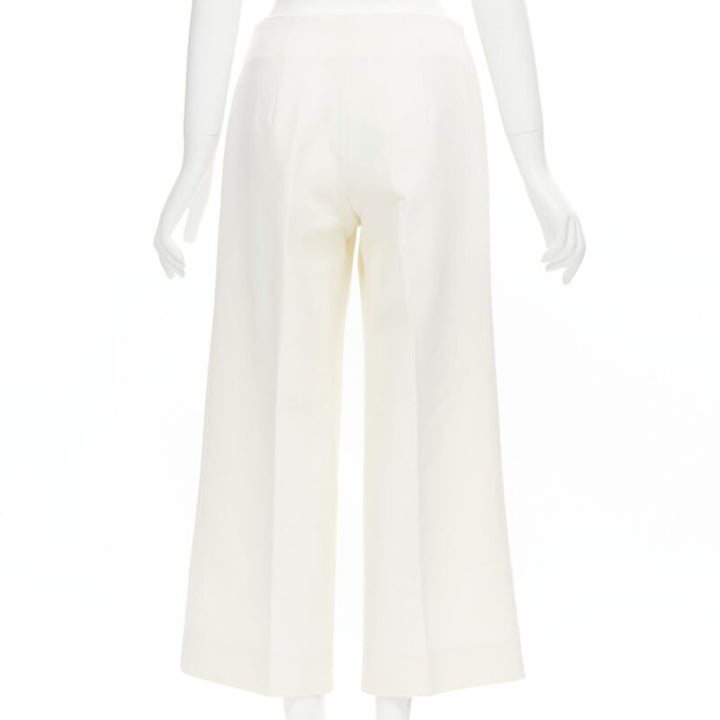 OSCAR DE LA RENTA 2015 virgin wool crepe cream pleated wide pants US2 XS
