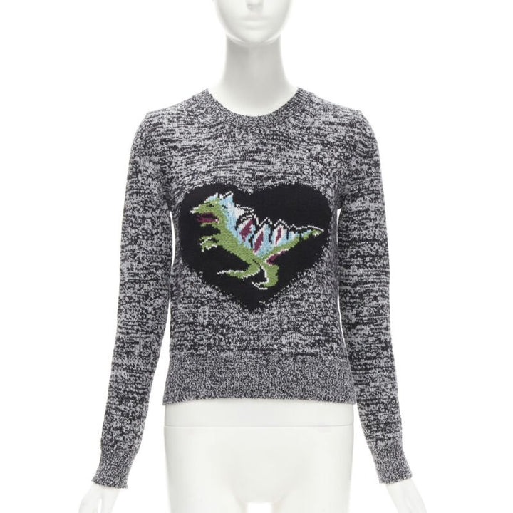 CHRISTIAN DIOR 100% cashmere melange grey dragon illustration sweater FR34 XS