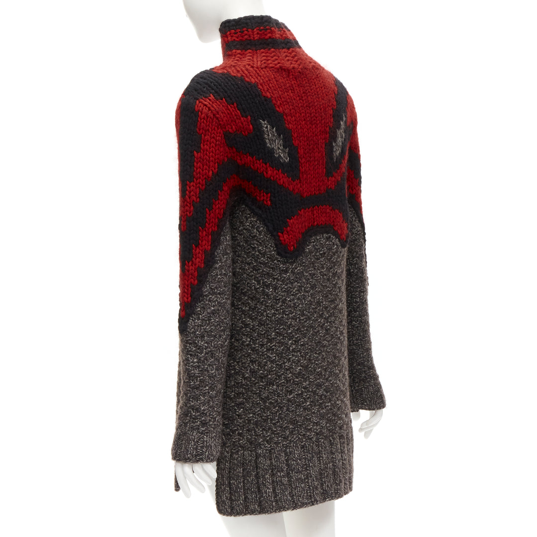 OLD CELINE Phoebe Philo red grey abstract intarsia knit sweater dress S