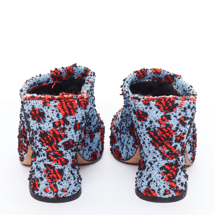 BOTTEGA VENETA 2011 Runway blue red boucle platform mule sandals EU37.5