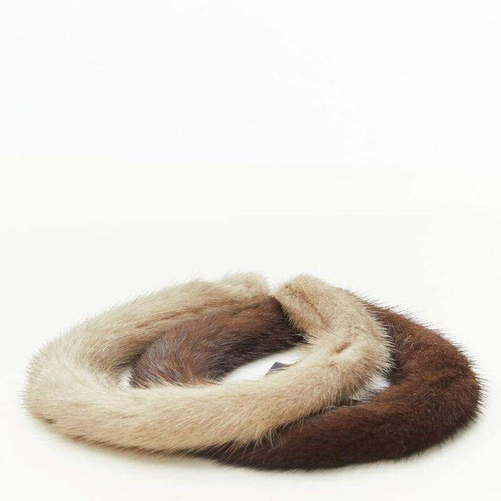 ALEXANDER ZOUARI 2X brown natural grey mink fur headband