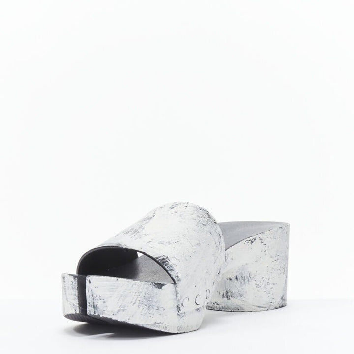 MAISON MARGIELA Tabi white painted cone heel wooden clog sandals EU35
