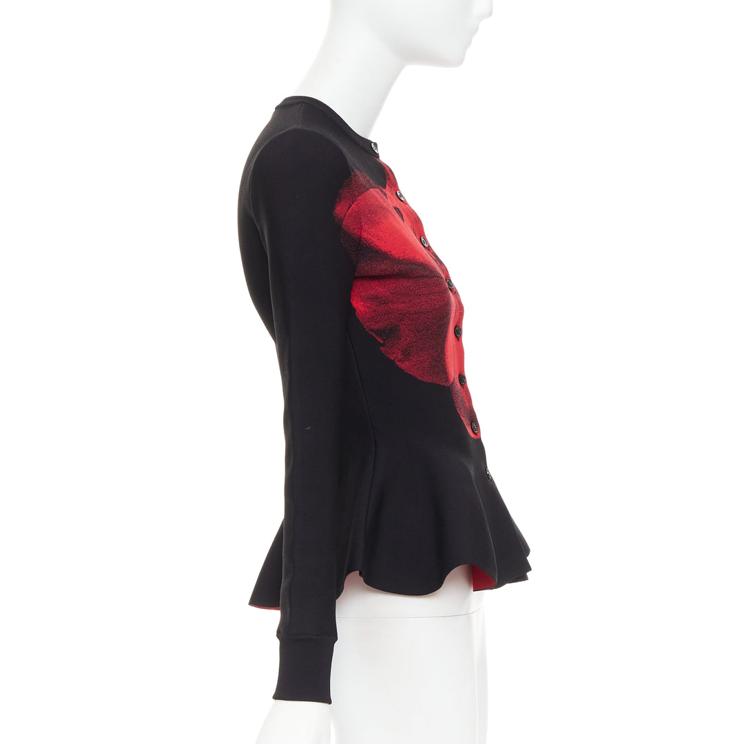 ALEXANDER MCQUEEN 2023 Ethereal Orchid red floral jacquard peplum cardigan S