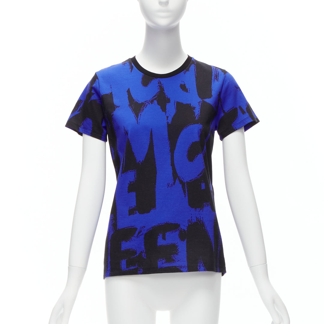 ALEXANDER MCQUEEN 2022 Brush blue black graffiti cotton tshirt IT38 XS