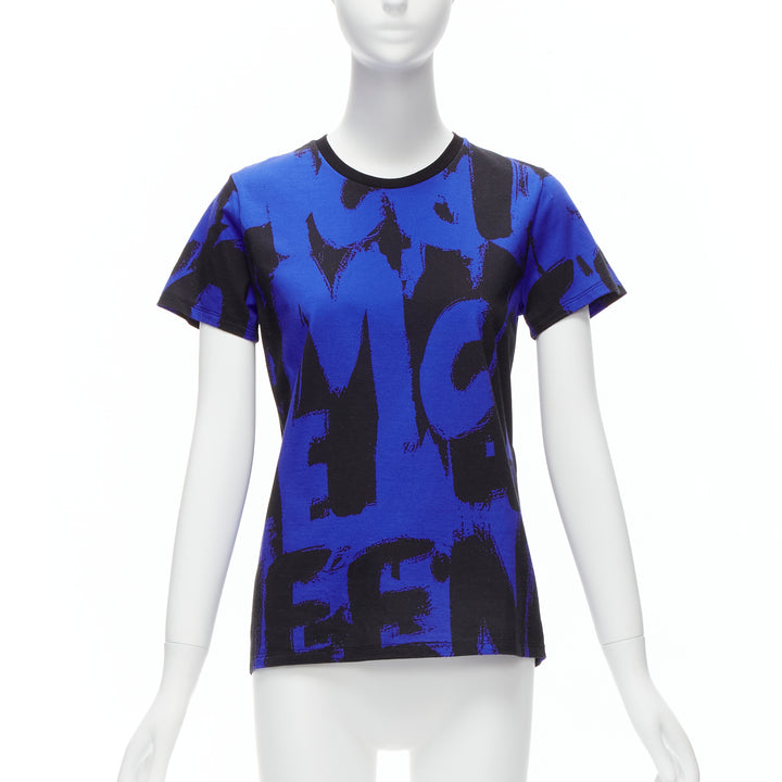 ALEXANDER MCQUEEN 2022 Brush blue black graffiti cotton tshirt IT38 XS