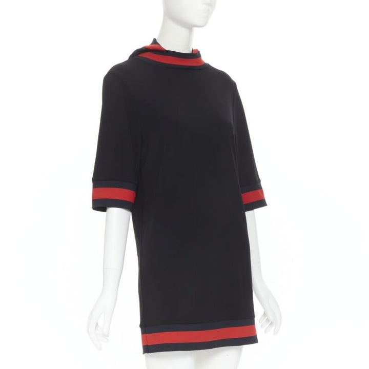 GUCCI black blue red signature web trim hooded casual dress XS