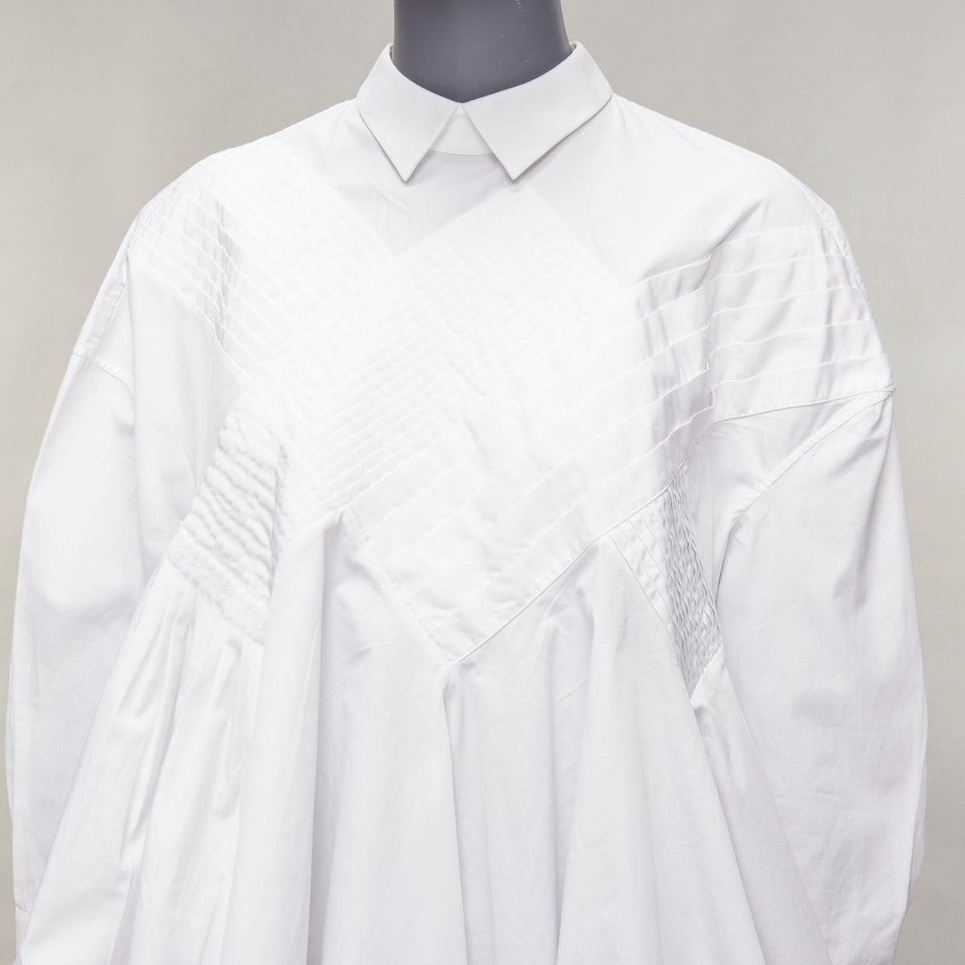 VIKTOR & ROLF white cotton criss cross pleated collared boxy flare shirt IT40 S