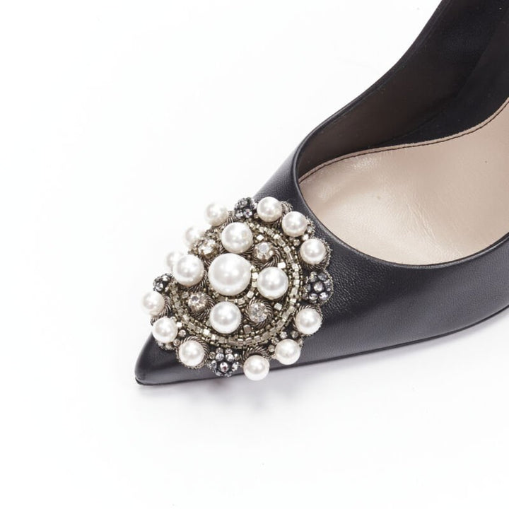 ALEXANDER MCQUEEN black pearl metal embellished stiletto pumps EU39 US9
