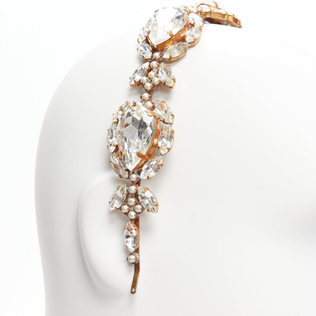 rare MEADHAM KIRCHHOFF Lilien Czech Runway crystals pearl bronze alice headband