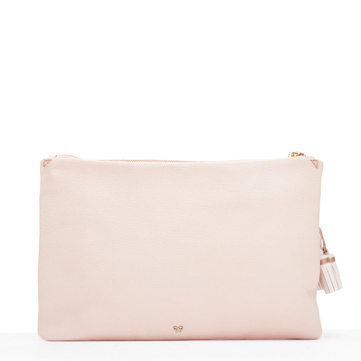 ANYA HINDMARCH 2015 Runway Arrow beige orange leather tassel pouch clutch bag