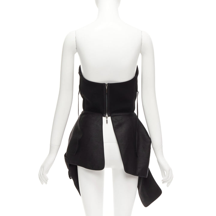 MATICEVSKI 2017 Trinity black linen deconstructed peplum bustier top AUS8 S