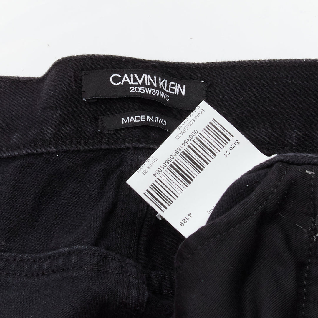 CALVIN KLEIN 205W39NYC Raf Simons black distressed satin patch washed jeans 31"