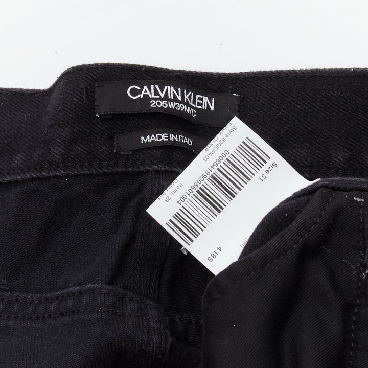 CALVIN KLEIN 205W39NYC Raf Simons black distressed satin patch washed jeans 31"