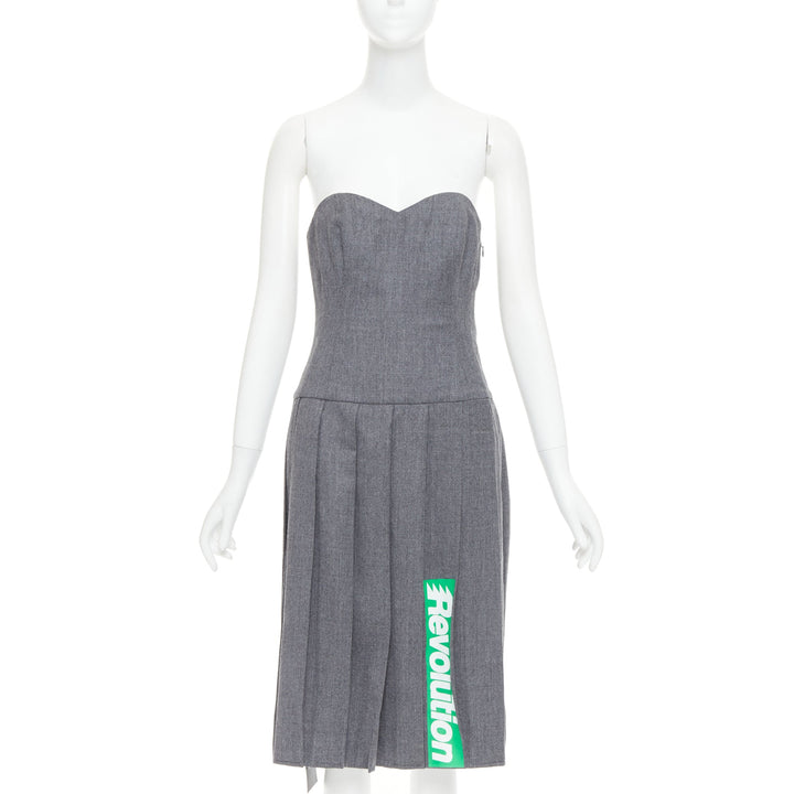 MARC MARC JACOBS 2008 Revolution grey wool green pleated strapless dress US2 S