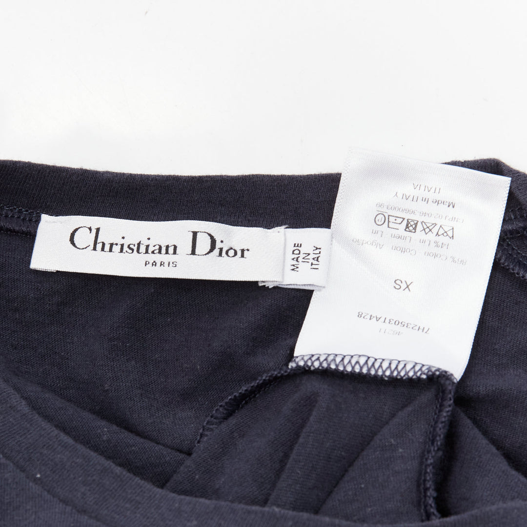 CHRISTIAN DIOR WE Should All Be Feminists washed navy cotton linen tshirt XS