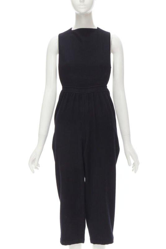COMME DES GARCONS Vintage 1980's black wool cross back cropped jumpsuit S