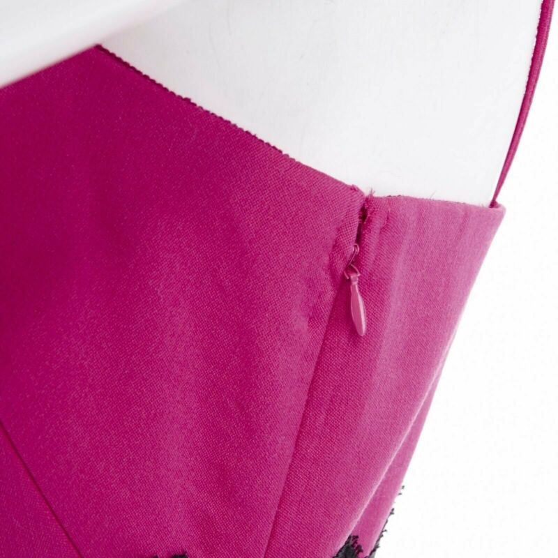 VALENTINO pink wool blend black lace trimmed waist flared skirt dress IT42 M