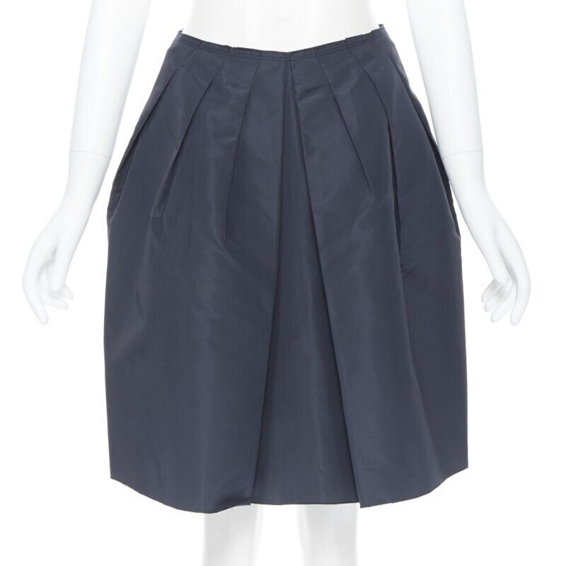 PRADA black cotton pleated front A-lone skirt IT38 27"