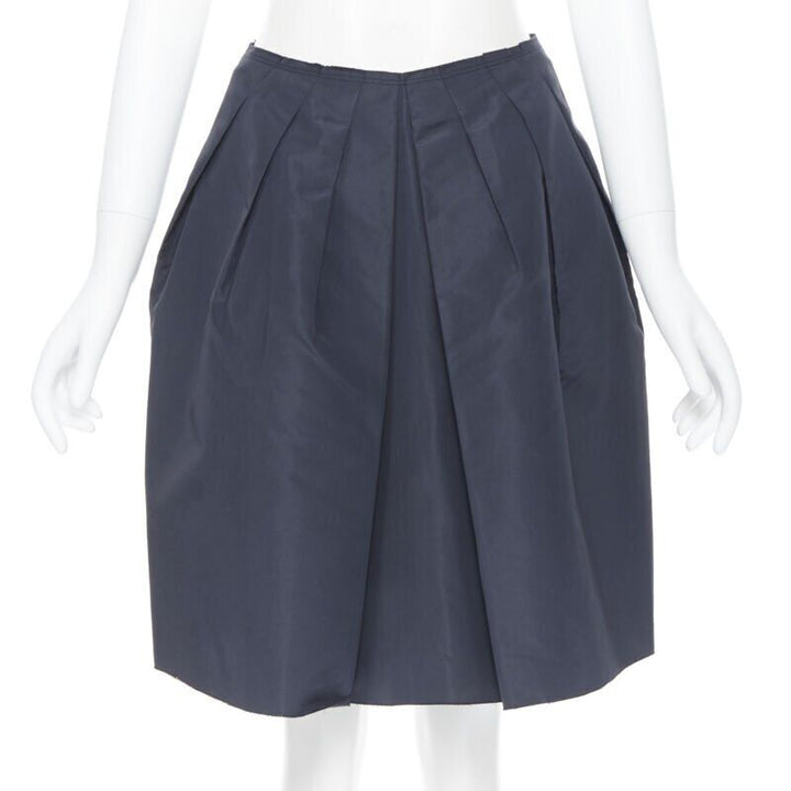 PRADA black cotton pleated front A-lone skirt IT38 27"