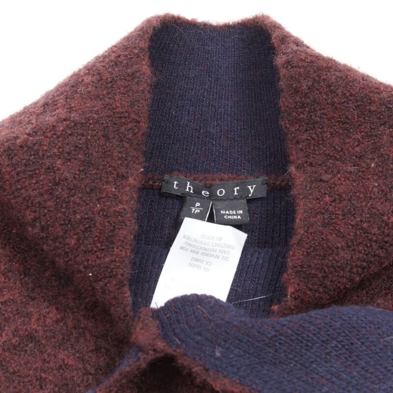THEORY dark red wool blend fuzzy stand collar step hem sweater XS
