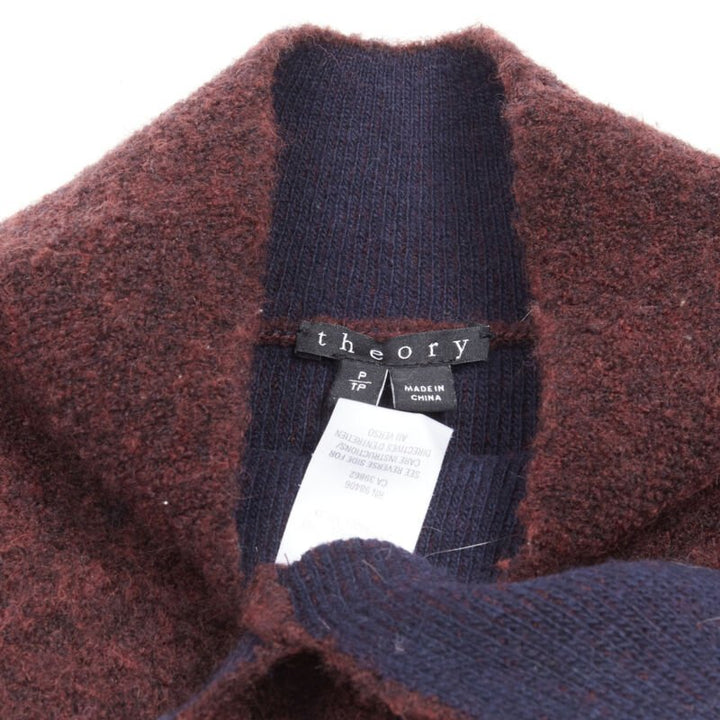 THEORY dark red wool blend fuzzy stand collar step hem sweater XS