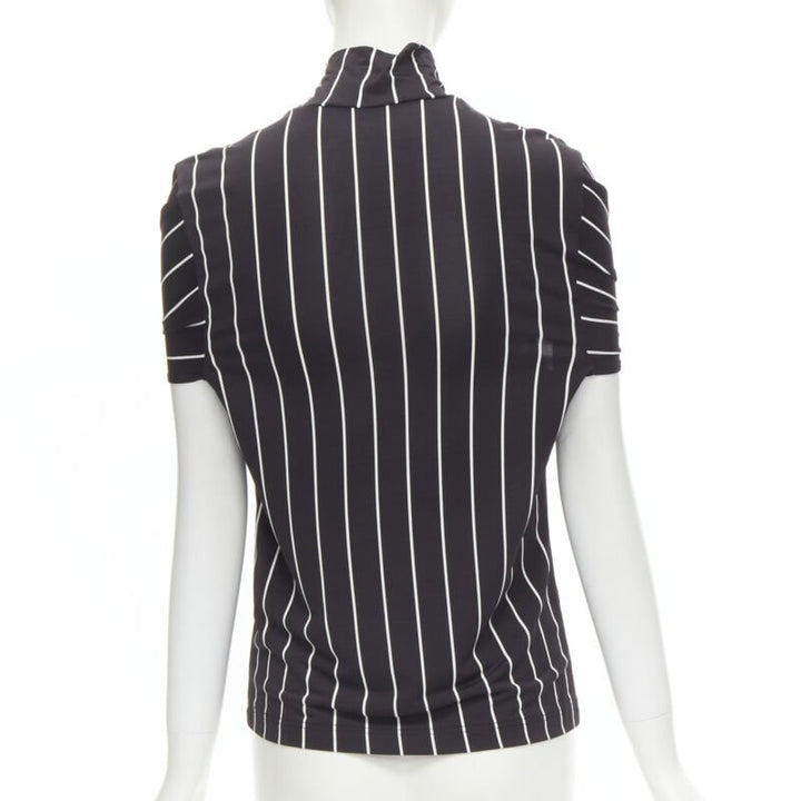 BALENCIAGA 2016 black white vertical stripe 2-way tie sleeve turtleneck top XS
