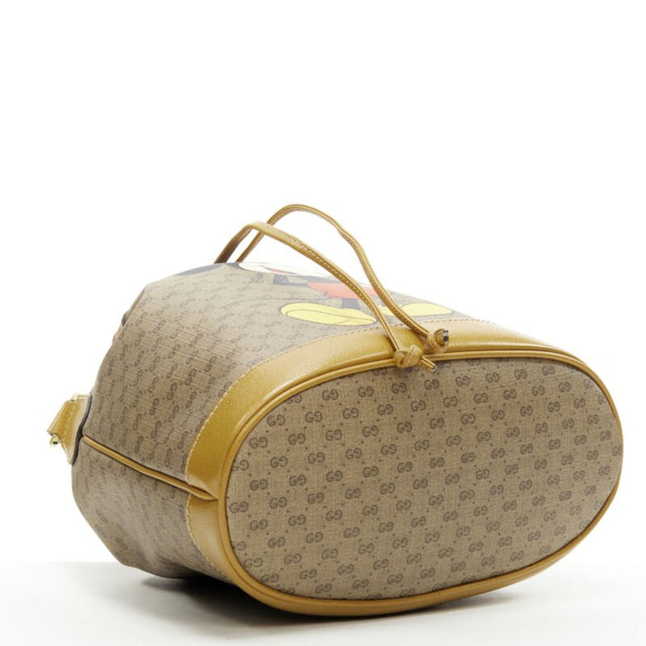 GUCCI DISNEY Candy GG Micky Mouse brown leather trim bucket bag