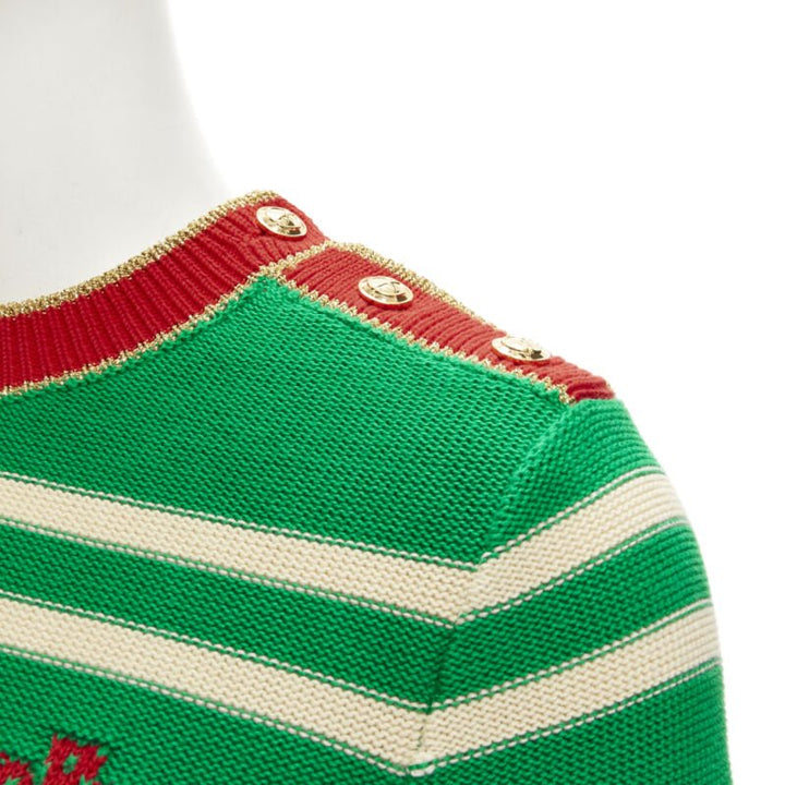GUCCI Nautical sailor intarsia embroidery green beige striped sweater XS