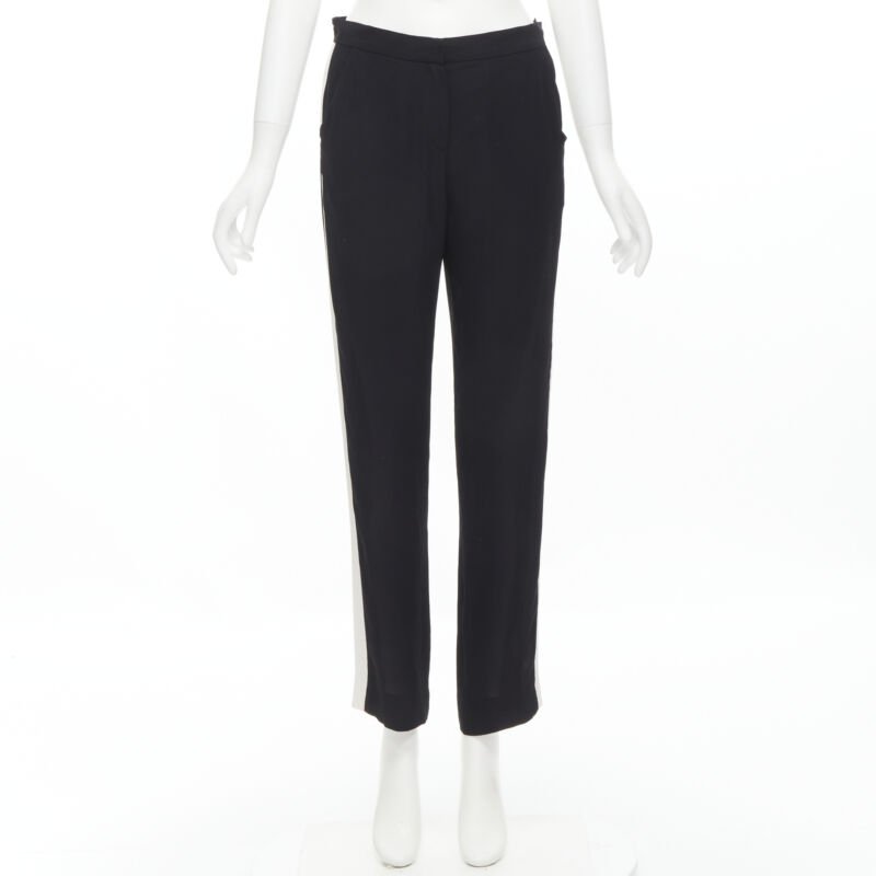 LANVIN 2013 Alber Elbaz 100% viscose white stripe black trousers FR36 S