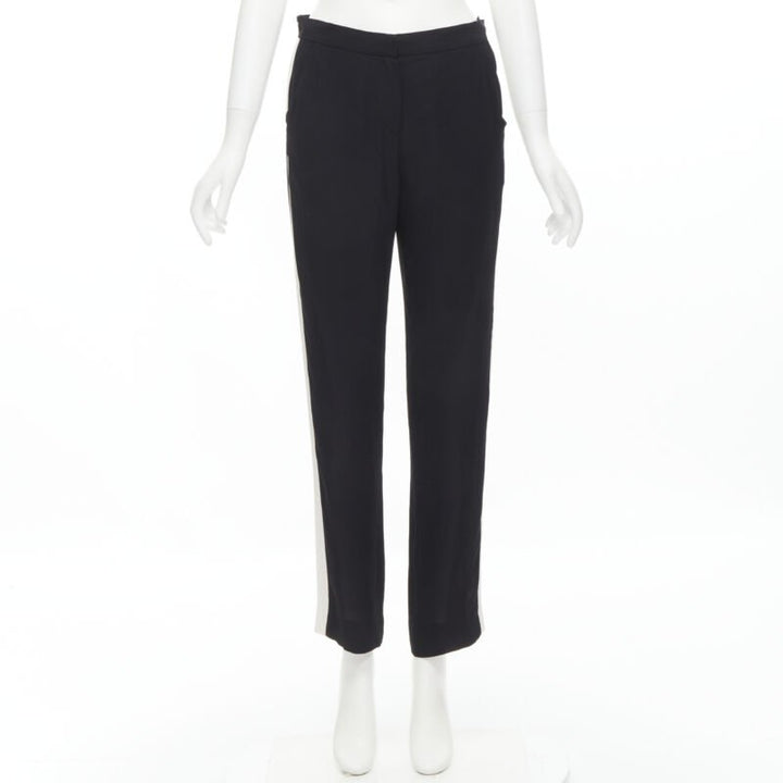 LANVIN 2013 Alber Elbaz 100% viscose white stripe black trousers FR36 S