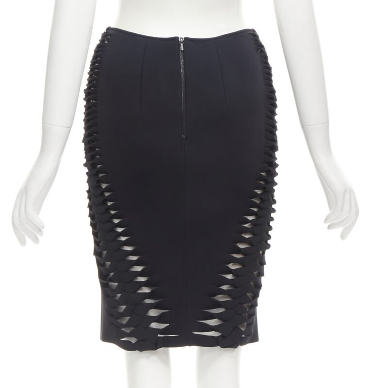 DION LEE black cut out braid knot detail pencil skirt AUS8 US4 S