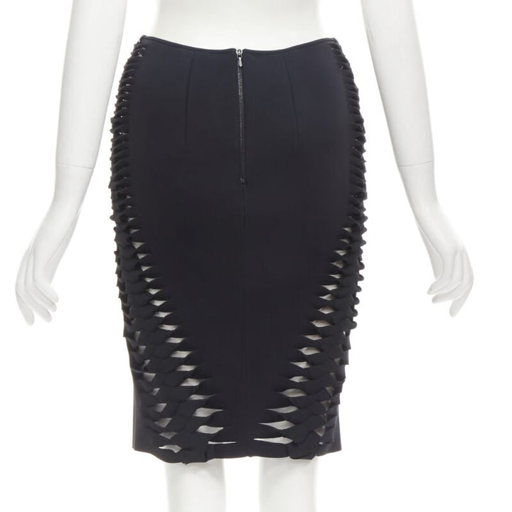 DION LEE black cut out braid knot detail pencil skirt AUS8 US4 S