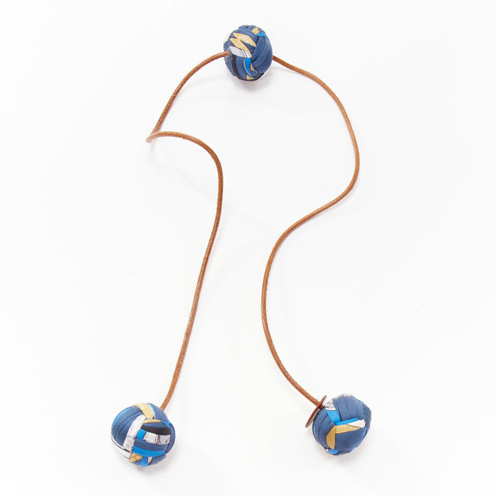 rare HERMES Silk Et Cuir Pompons Bag Charm Bleu Cobalt pom pom leather bag charm