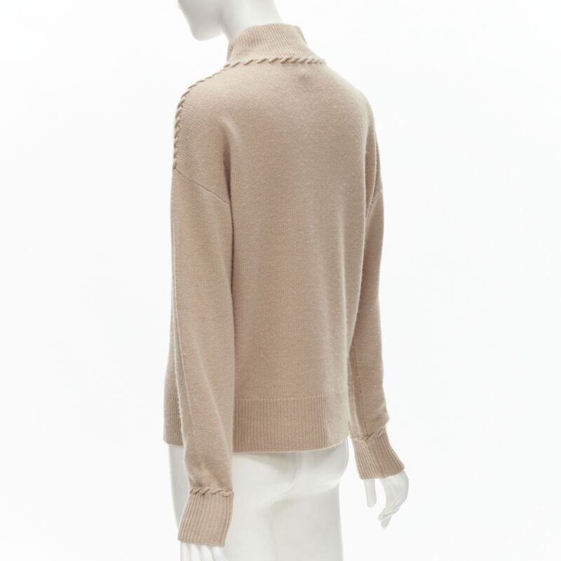THEORY 100% cashmere light brown whipstitch detail dropped shoulder turtleneck S
