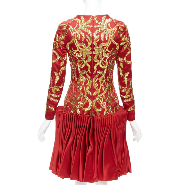 ALEXANDER MCQUEEN 2010 Runway Angels Demons red gold sequin pleat dress IT40 S